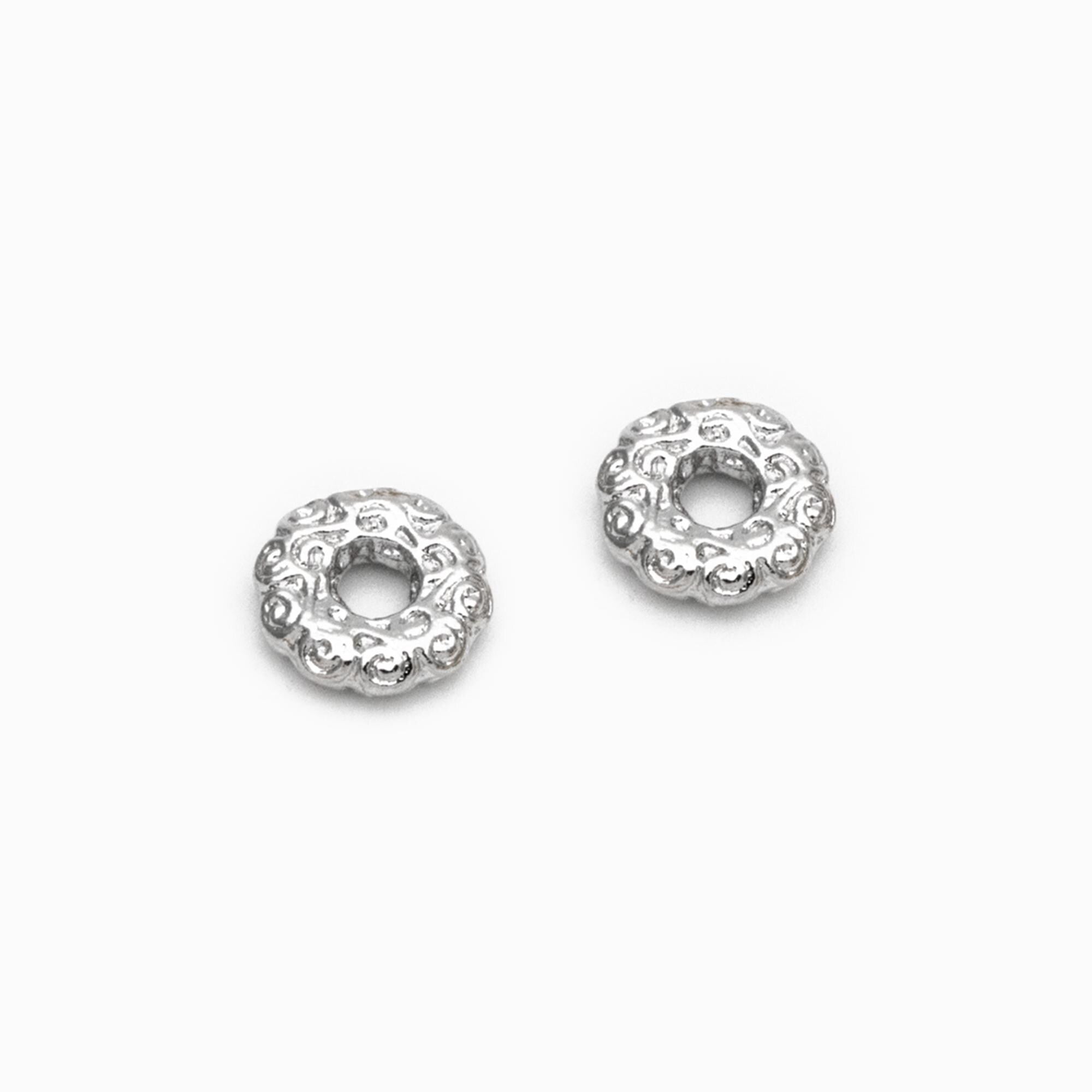 10pcs Gold/ Silver Tone Round Patterned Spacer Beads 6mm, Real Gold/ Rhodium plated Brass Flower Spacer Beads (GB-4365)